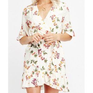 NWT Lost + Wander Regina Floral Wrap Minidress Creme Multi Size Large L EUC D212